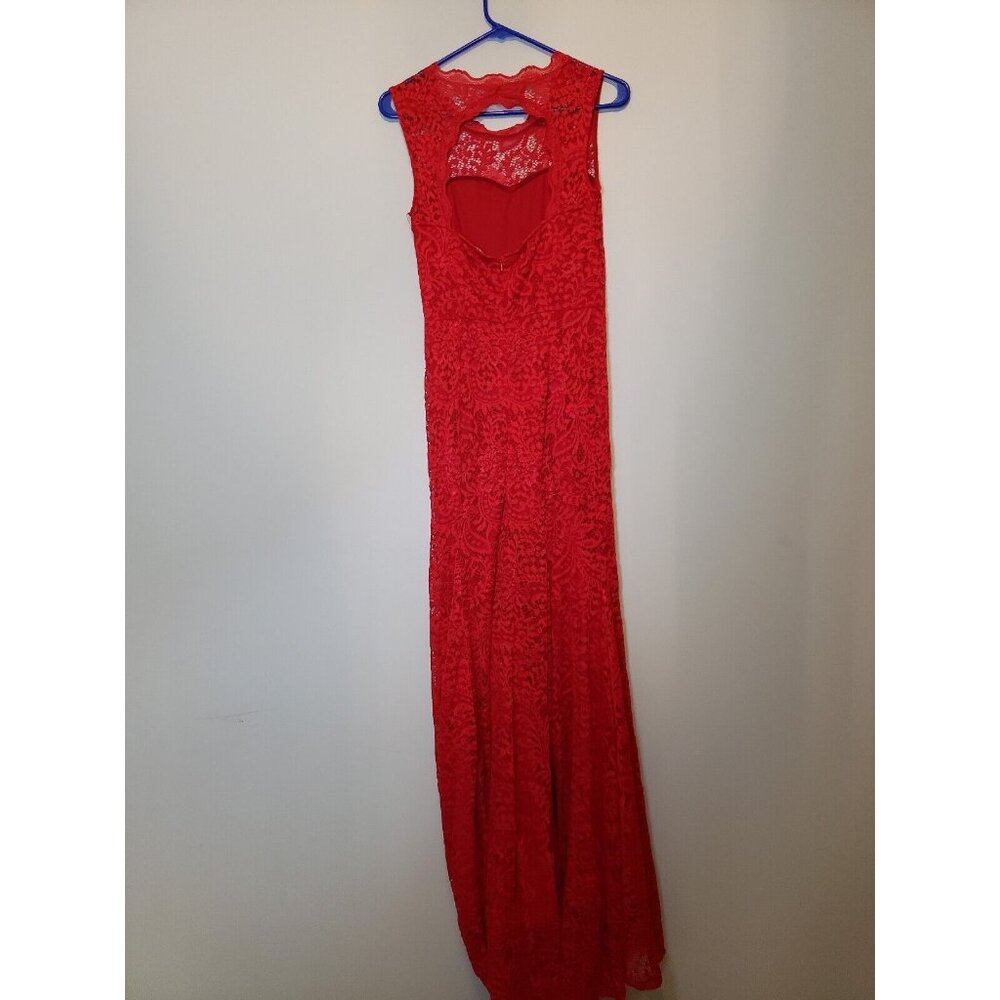Miusol Womens Sz S Formal Dress Sleeveless Red Floral Lace Maxi Open Back NWT - Picture 2 of 8
